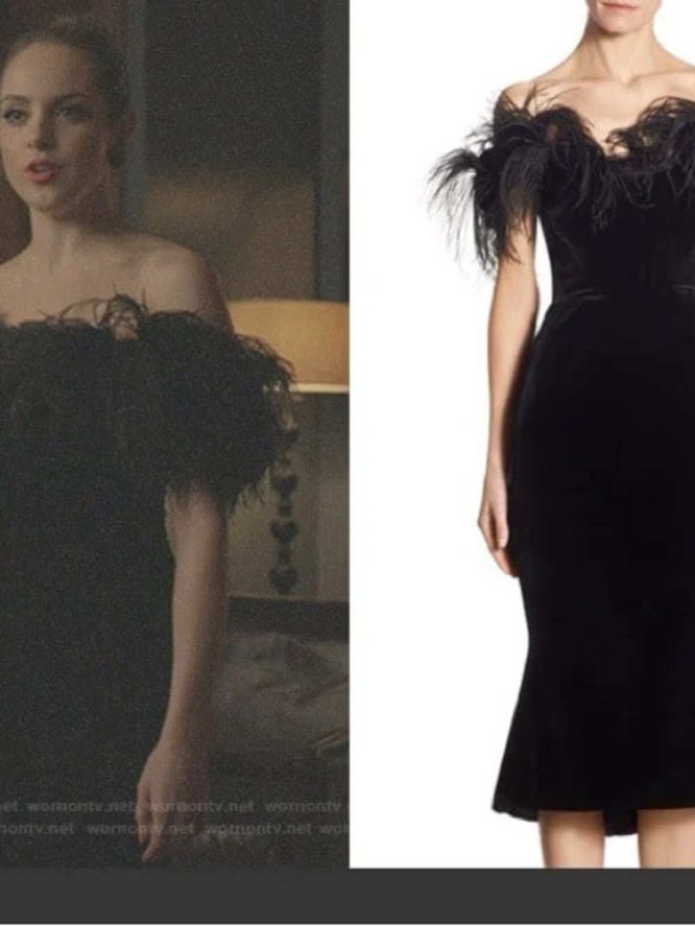 Marchesa Black Strapless Feather-Trim Midi Dress